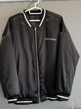 Forever 21 Black Satin 'California' Bomber Jacket